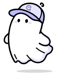 Aave ghost mascot with a purple cap, cartoon style, on white background